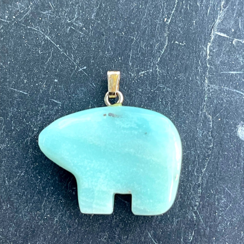 Unisex Adventurine Turquoise Bear Pendant